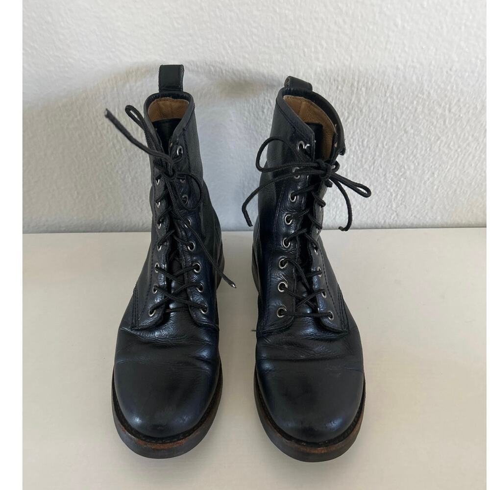 Frye Veronica Blk Leather Combat Boots Womens SZ 7– CRACKED SOLES / FOR REPAIR